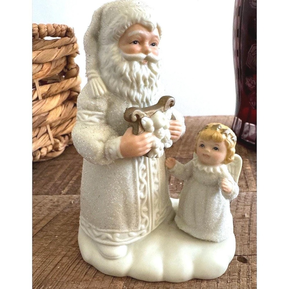 Vintage Homco Santa and Angel Porcelain Sparkle Figurine 8875 Holiday Decor
